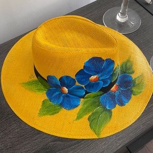 Hand Painted Yellow With Flowers Hat